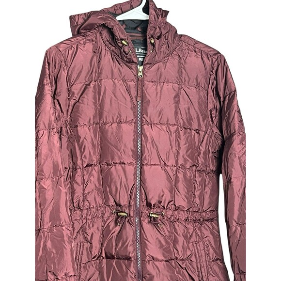 LL Bean Women’s Down Puffer Jacket With Hoodie X-Small Burgundy Water Repellent - Picture 3 of 14